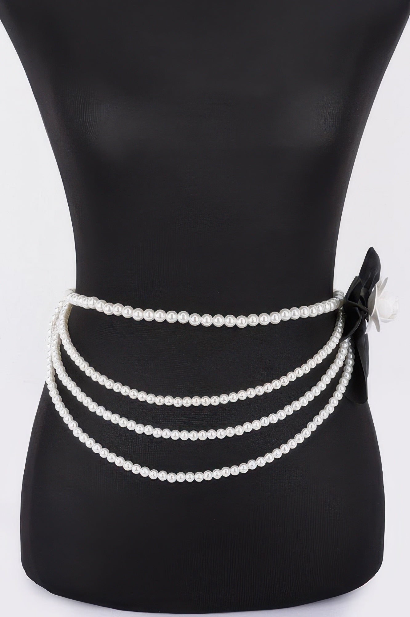 Layered Faux Pearl Flower Ribbon Belt