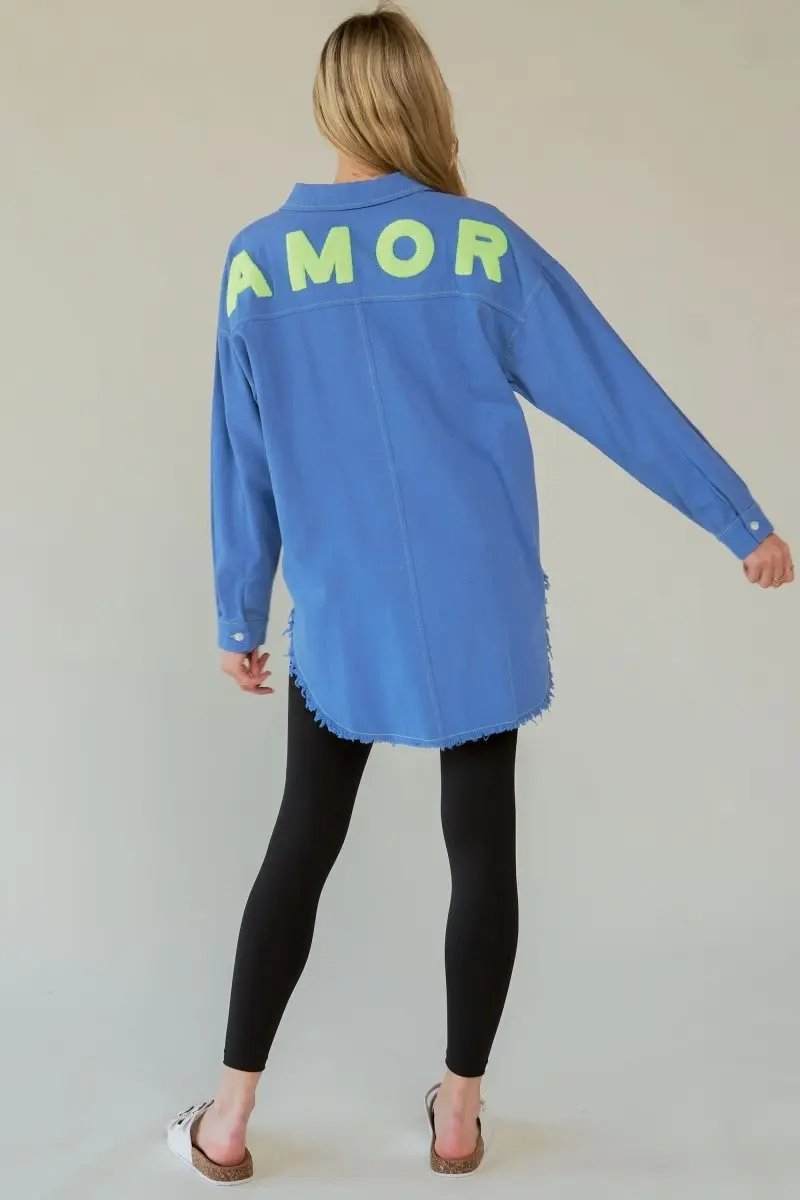Women's Button-Up Shirt Lettered Button-Up Shirt - Raw Hem - Women's Trendy & Comfy