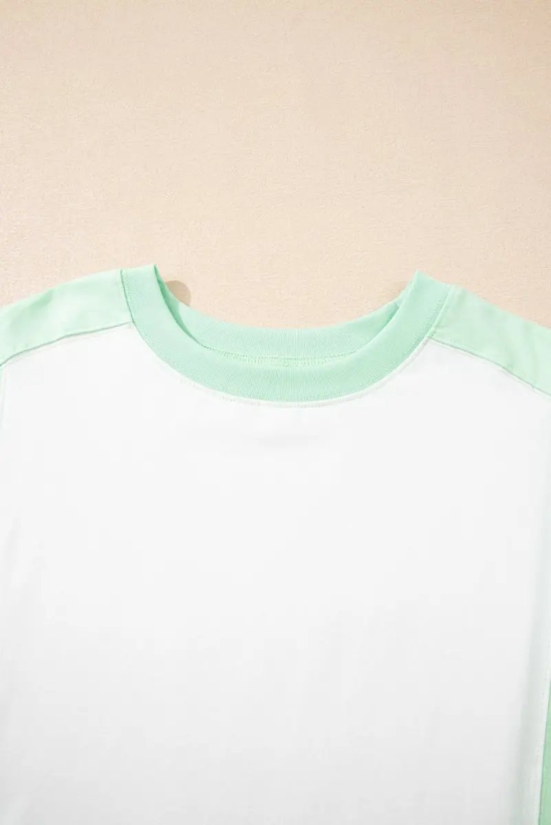 T-Shirts Women's T-Shirt - Green Colorblock Exposed Seam - Casual Summer Tee