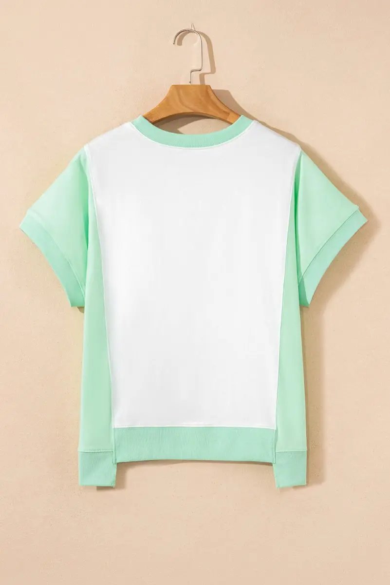 T-Shirts Women's T-Shirt - Green Colorblock Exposed Seam - Casual Summer Tee