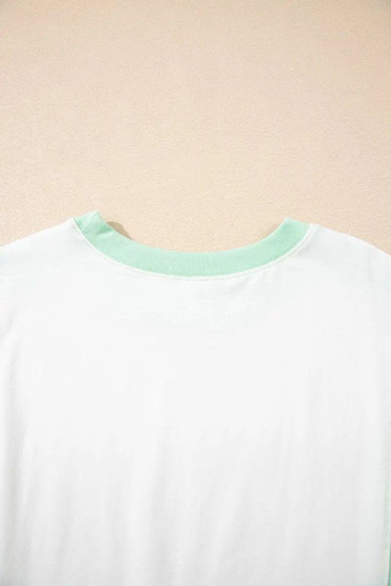 T-Shirts Women's T-Shirt - Green Colorblock Exposed Seam - Casual Summer Tee