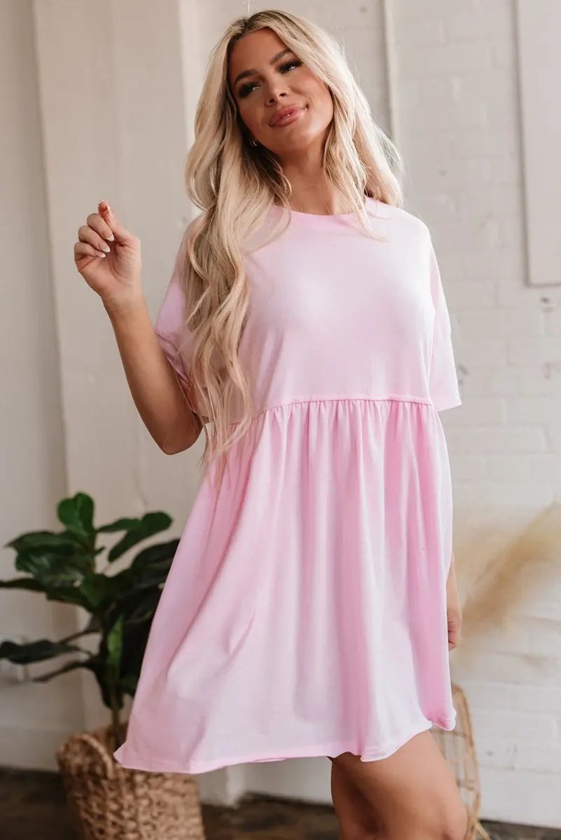 Women's Mini Babydoll Dress Mini Babydoll Dress - Pocketed Raw Edge - Daily Wear