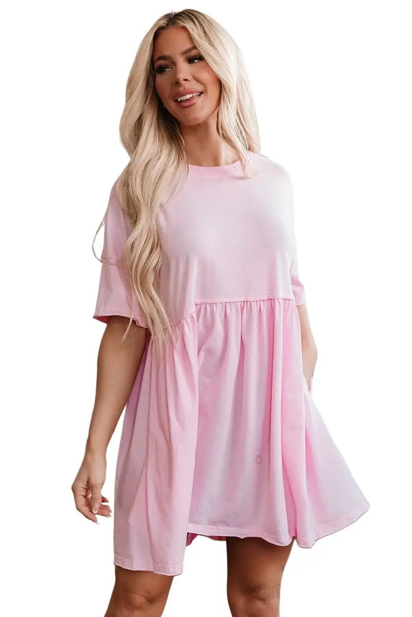 Women's Mini Babydoll Dress Mini Babydoll Dress - Pocketed Raw Edge - Daily Wear