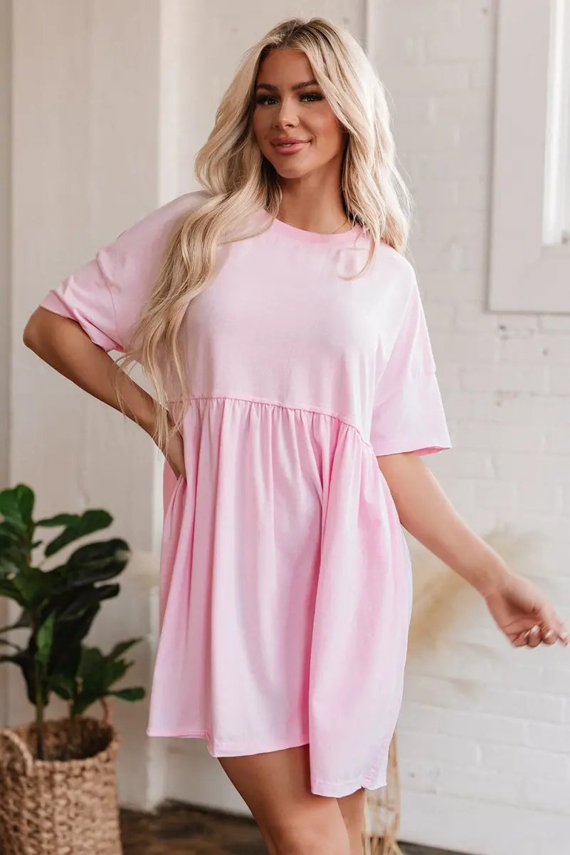 Women's Mini Babydoll Dress Mini Babydoll Dress - Pocketed Raw Edge - Daily Wear