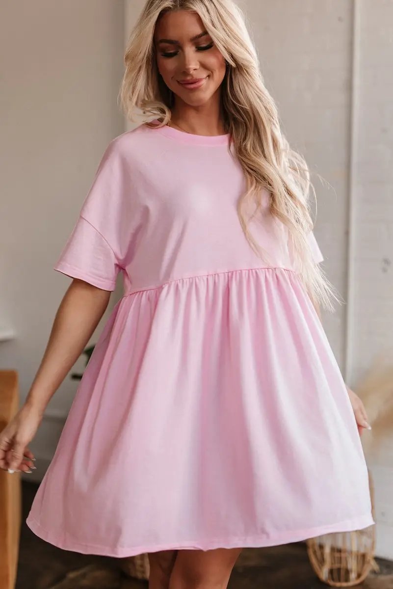 Women's Mini Babydoll Dress Mini Babydoll Dress - Pocketed Raw Edge - Daily Wear