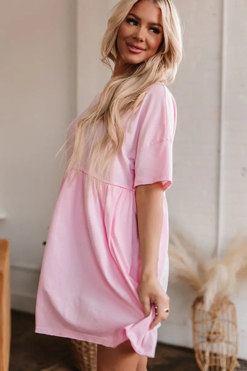 Women's Mini Babydoll Dress Mini Babydoll Dress - Pocketed Raw Edge - Daily Wear