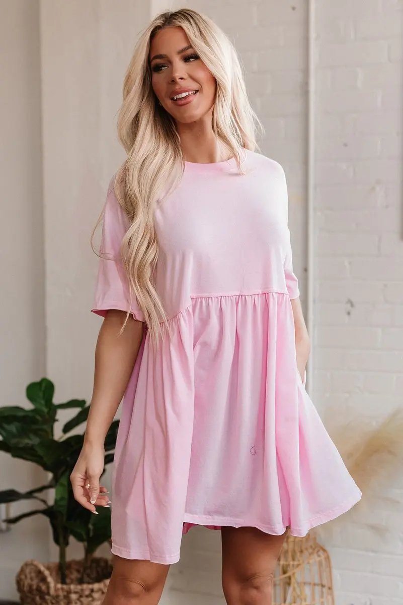 Women's Mini Babydoll Dress Mini Babydoll Dress - Pocketed Raw Edge - Daily Wear