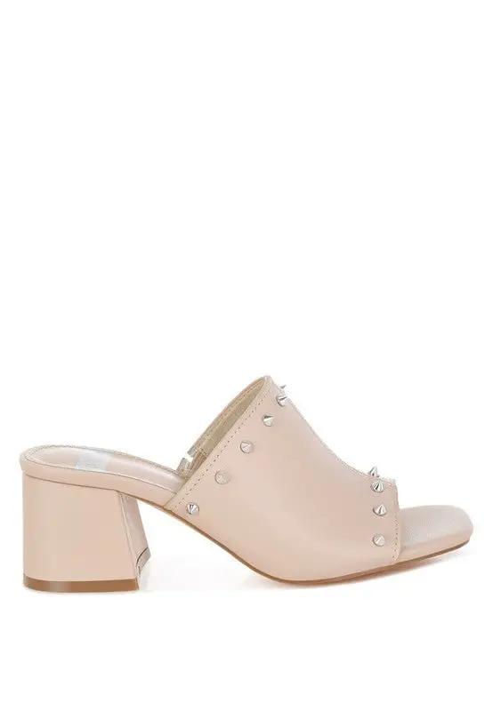Shoes Rag Company Lomela Stud Embellished Block Heel Mules for Casual Wear
