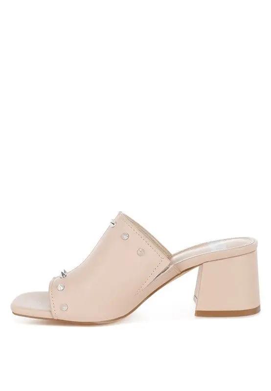 Shoes Rag Company Lomela Stud Embellished Block Heel Mules for Casual Wear