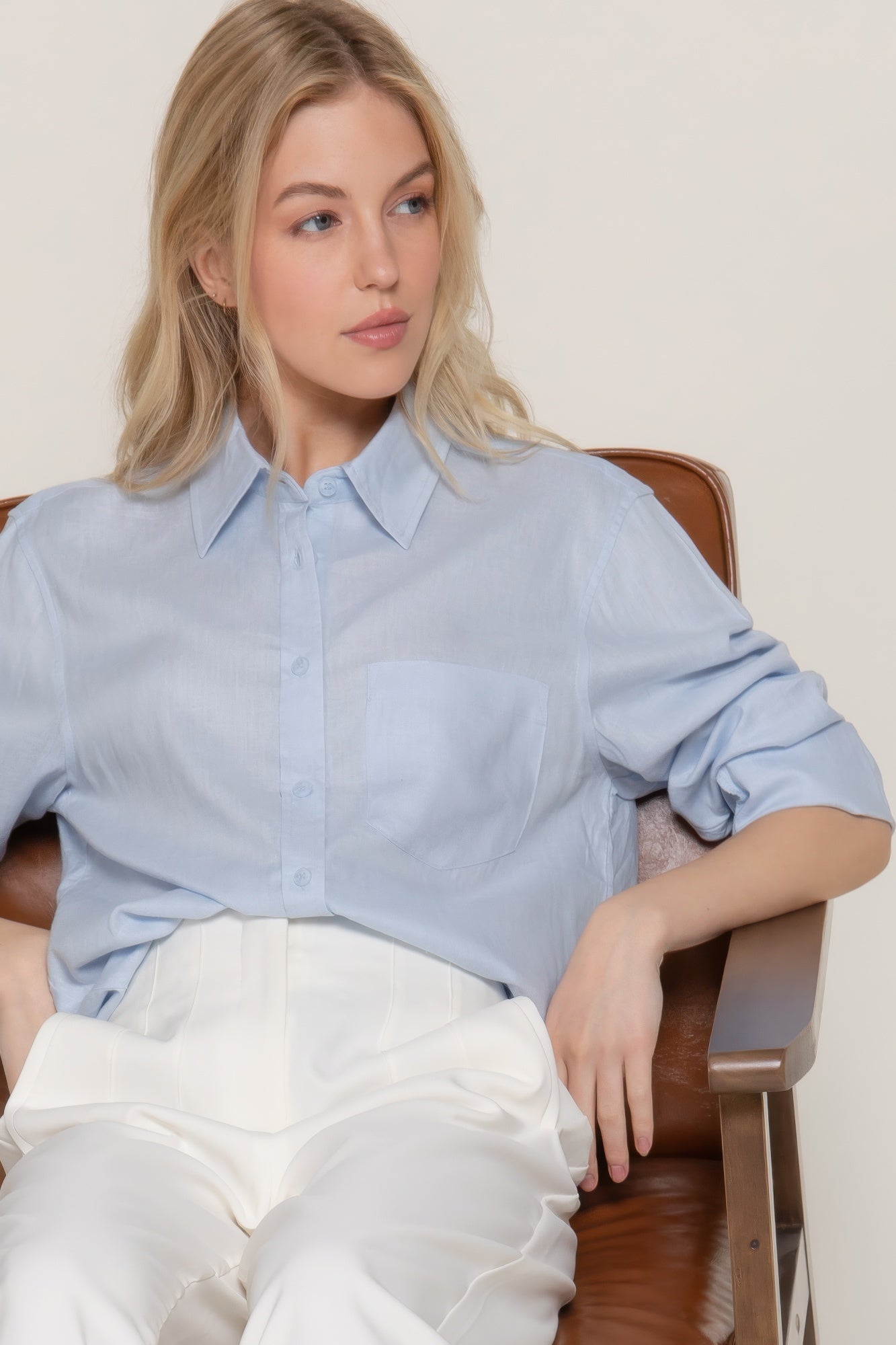 Long Sleeve Linen Blend Shirt