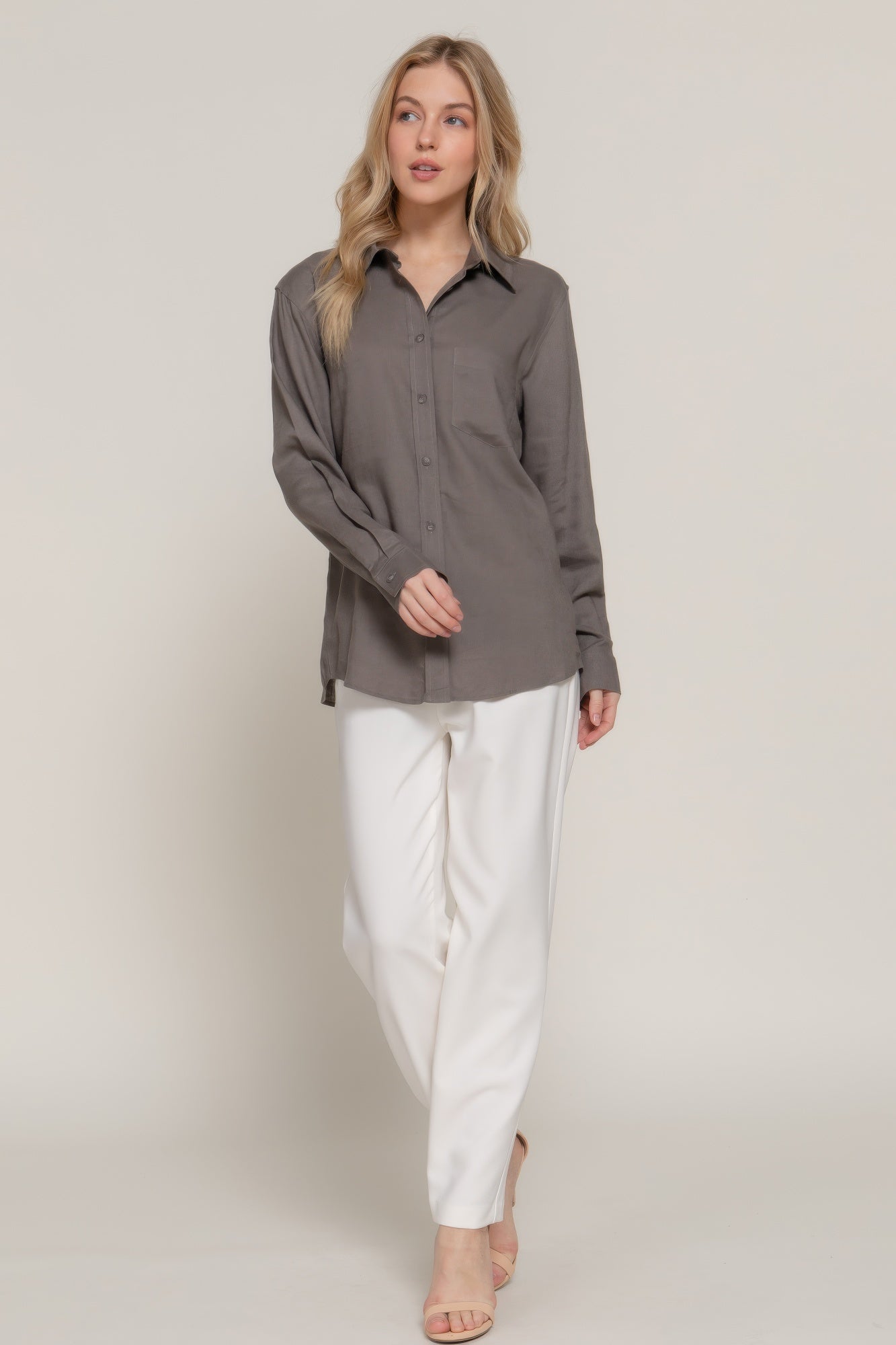 Long Sleeve Linen Blend Shirt