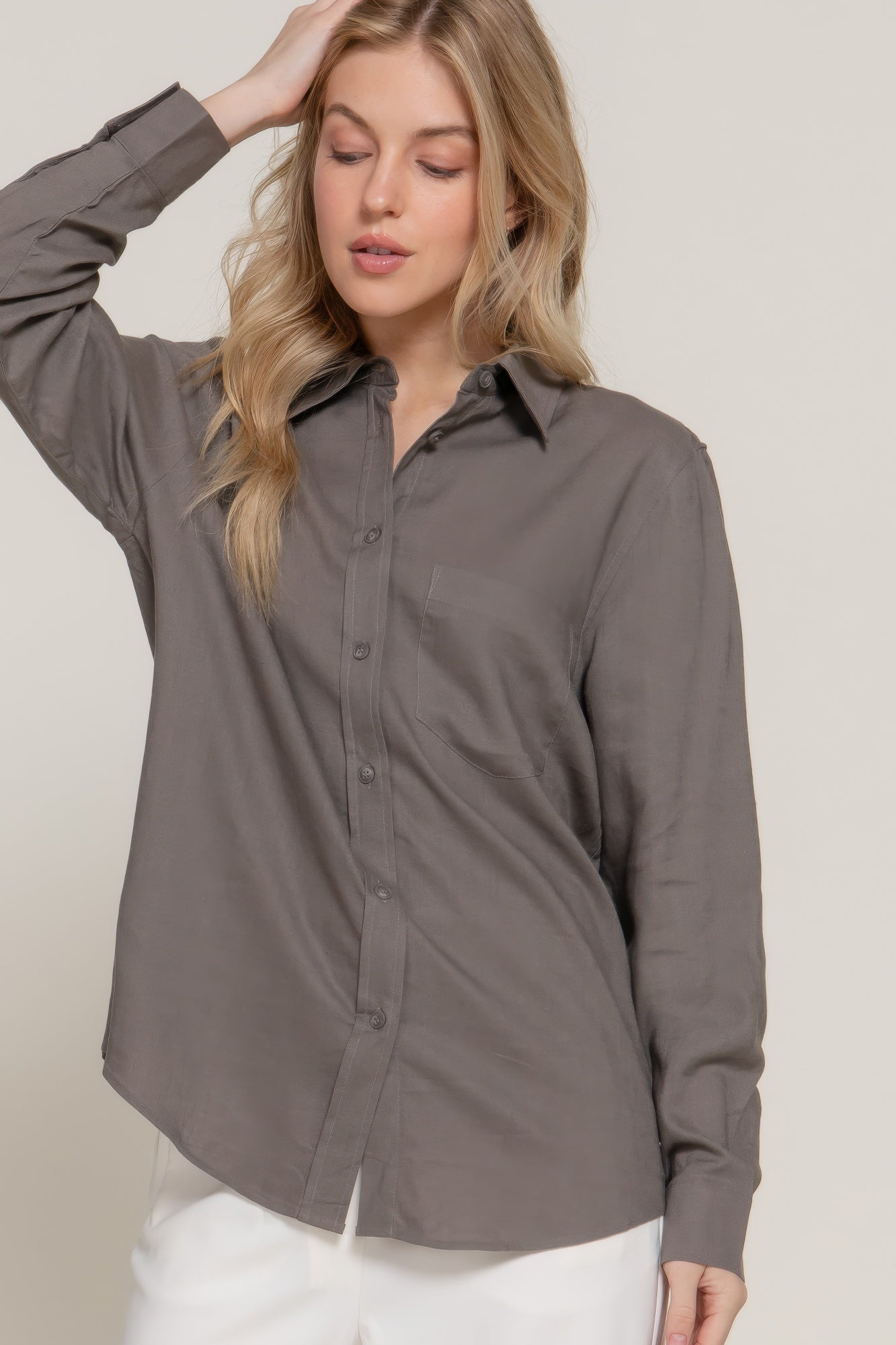 Long Sleeve Linen Blend Shirt