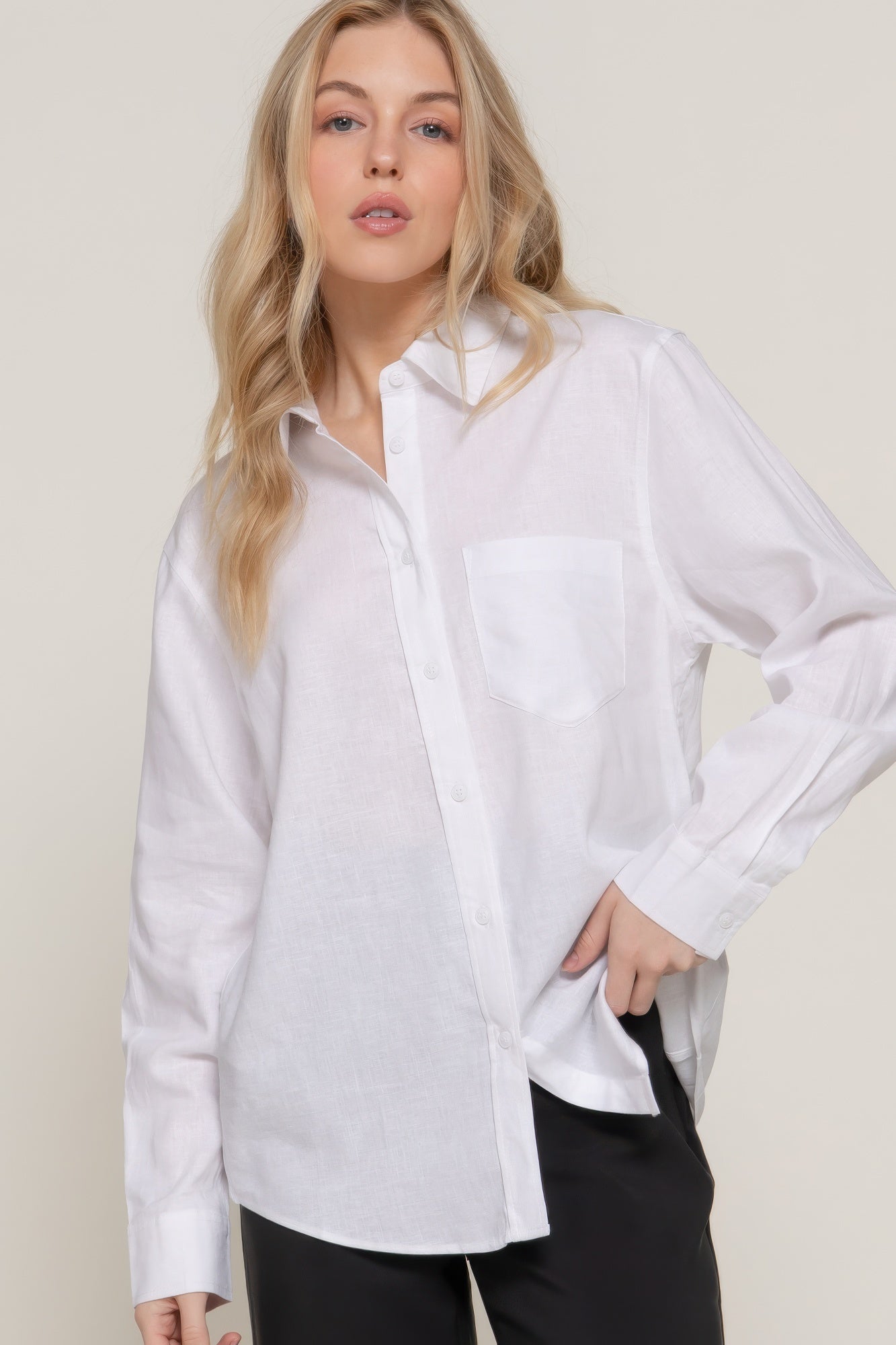 Long Sleeve Linen Blend Shirt