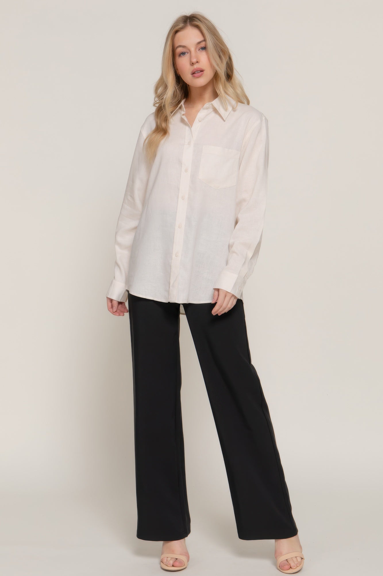 Long Sleeve Linen Blend Shirt