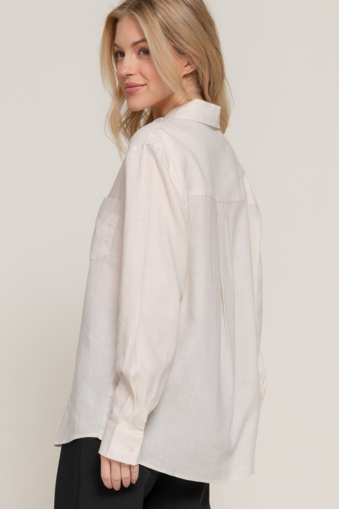 Long Sleeve Linen Blend Shirt