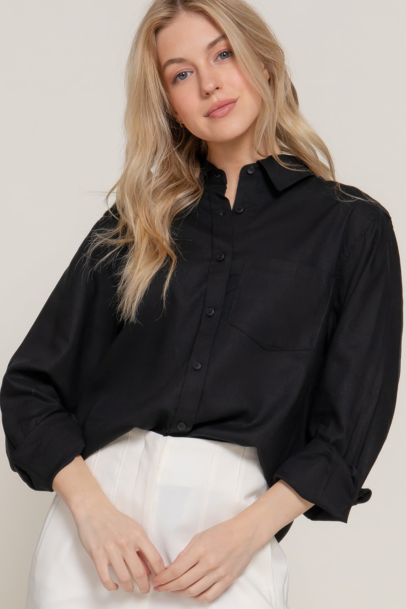 Long Sleeve Linen Blend Shirt