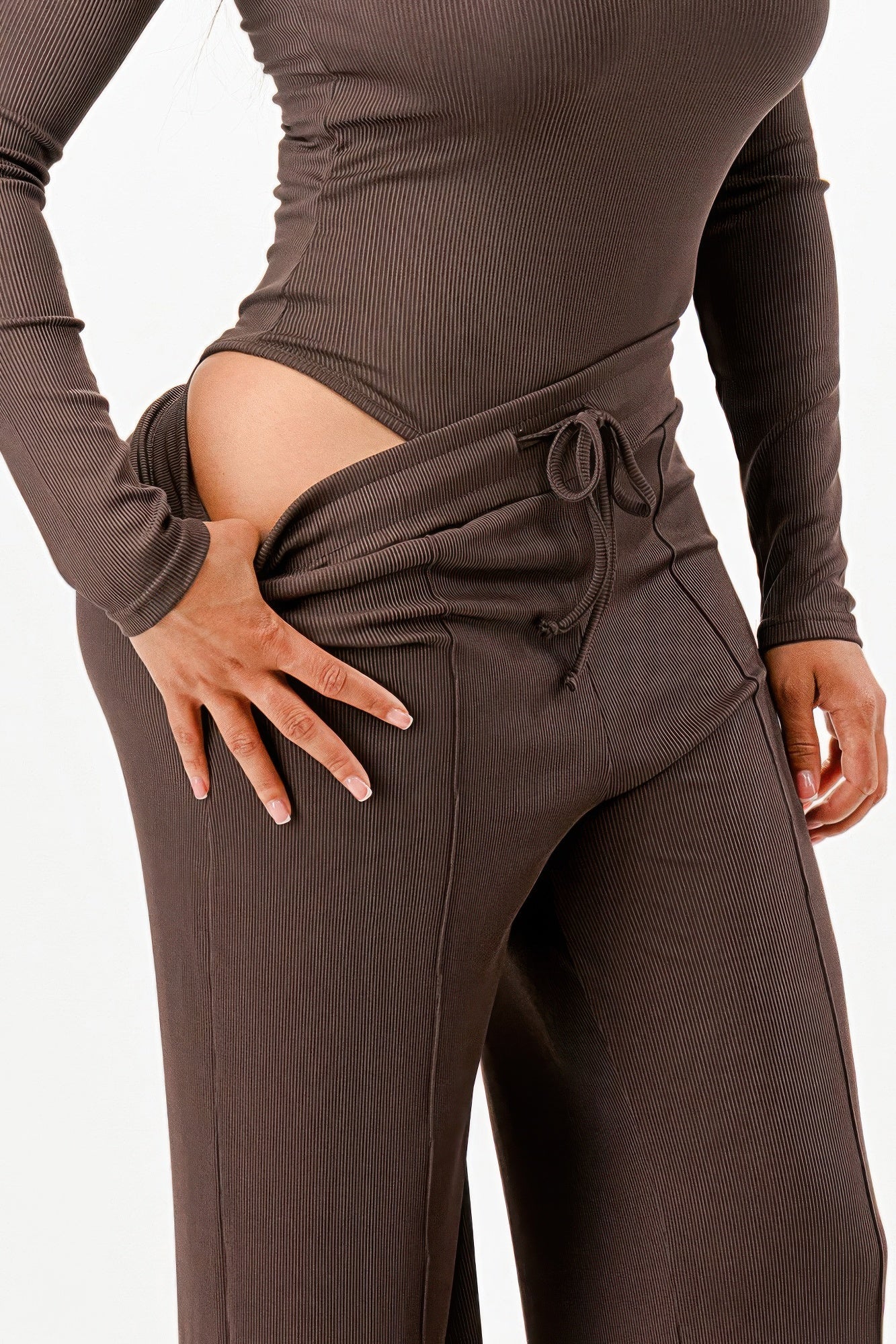 Long Sleeve Ribbed Bodysuit And Pants Set