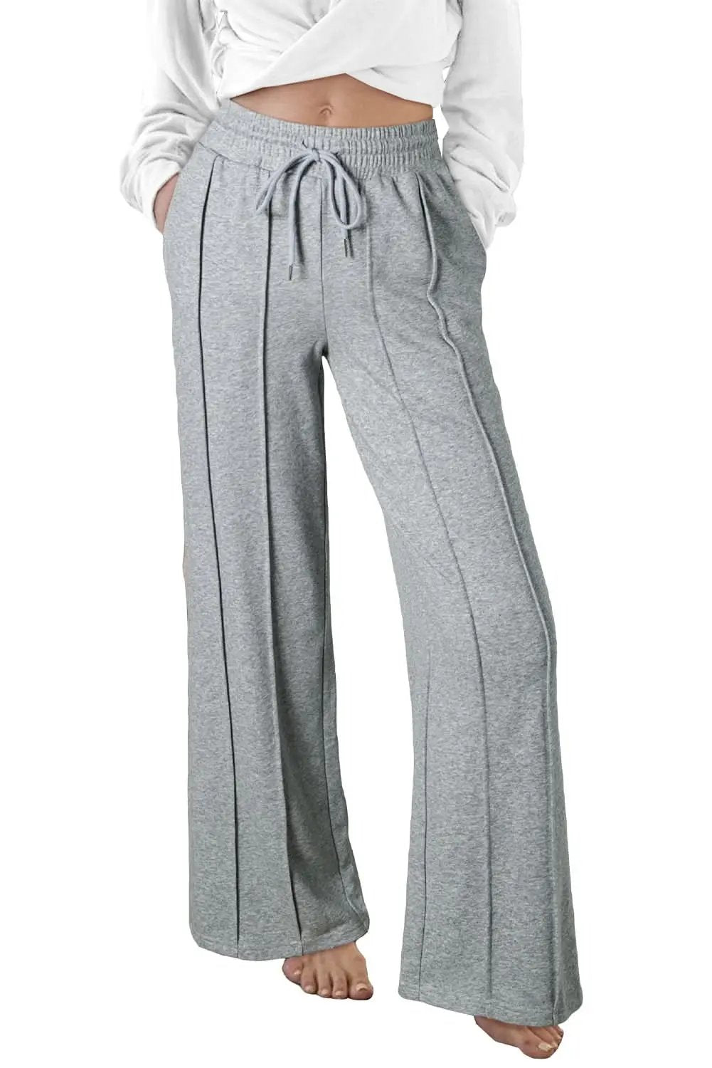 Love Salve Gray Wide Leg Women's Sweatpants Trendy High Waist Comfort