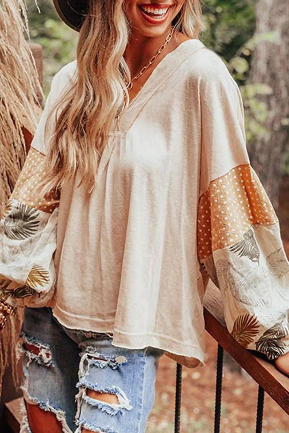 Pants Love Salve Palm Print Blouse Women's Fashion Top Puff Sleeves Chic Style