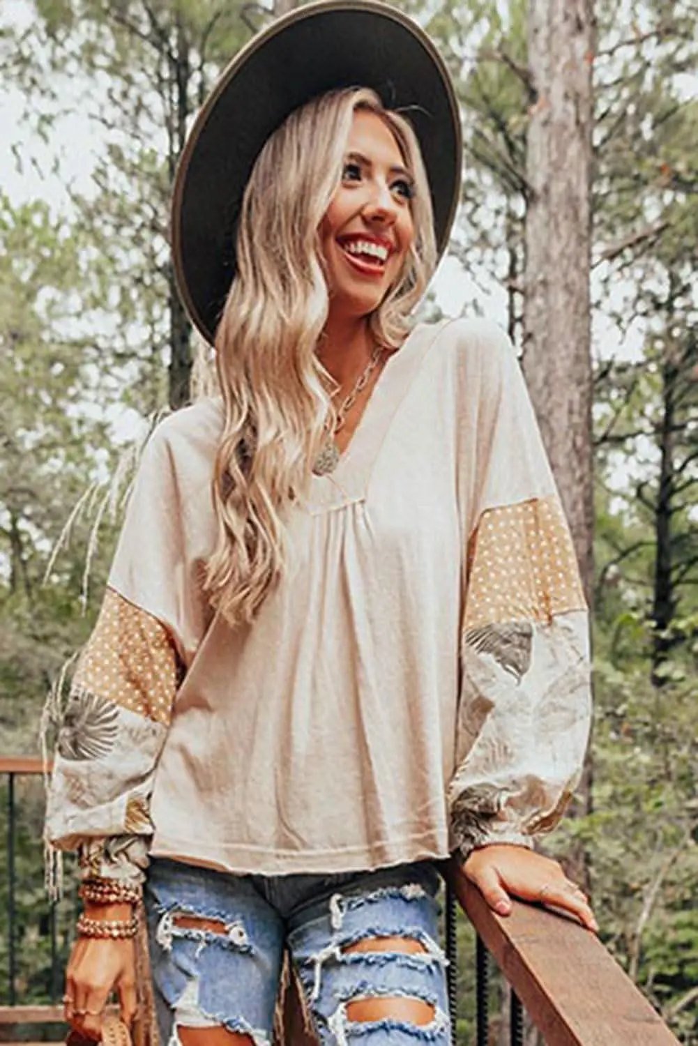 Pants Love Salve Palm Print Blouse Women's Fashion Top Puff Sleeves Chic Style