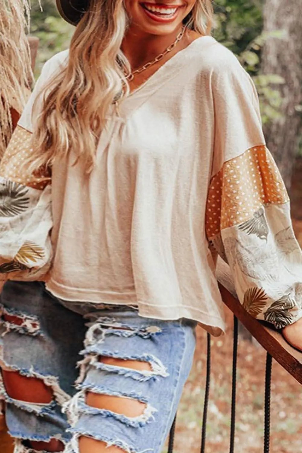 Pants Love Salve Palm Print Blouse Women's Fashion Top Puff Sleeves Chic Style