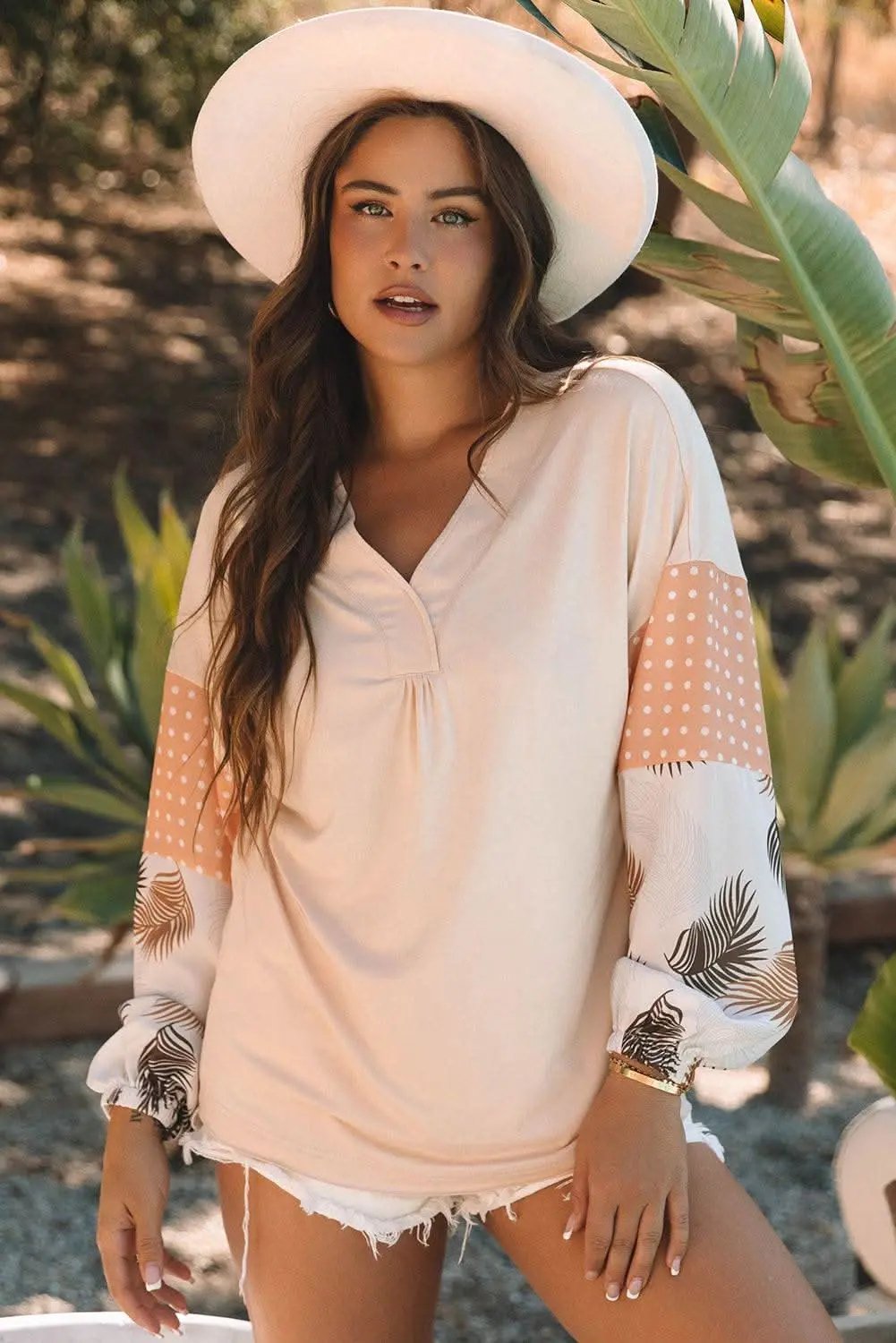 Pants Love Salve Palm Print Blouse Women's Fashion Top Puff Sleeves Chic Style