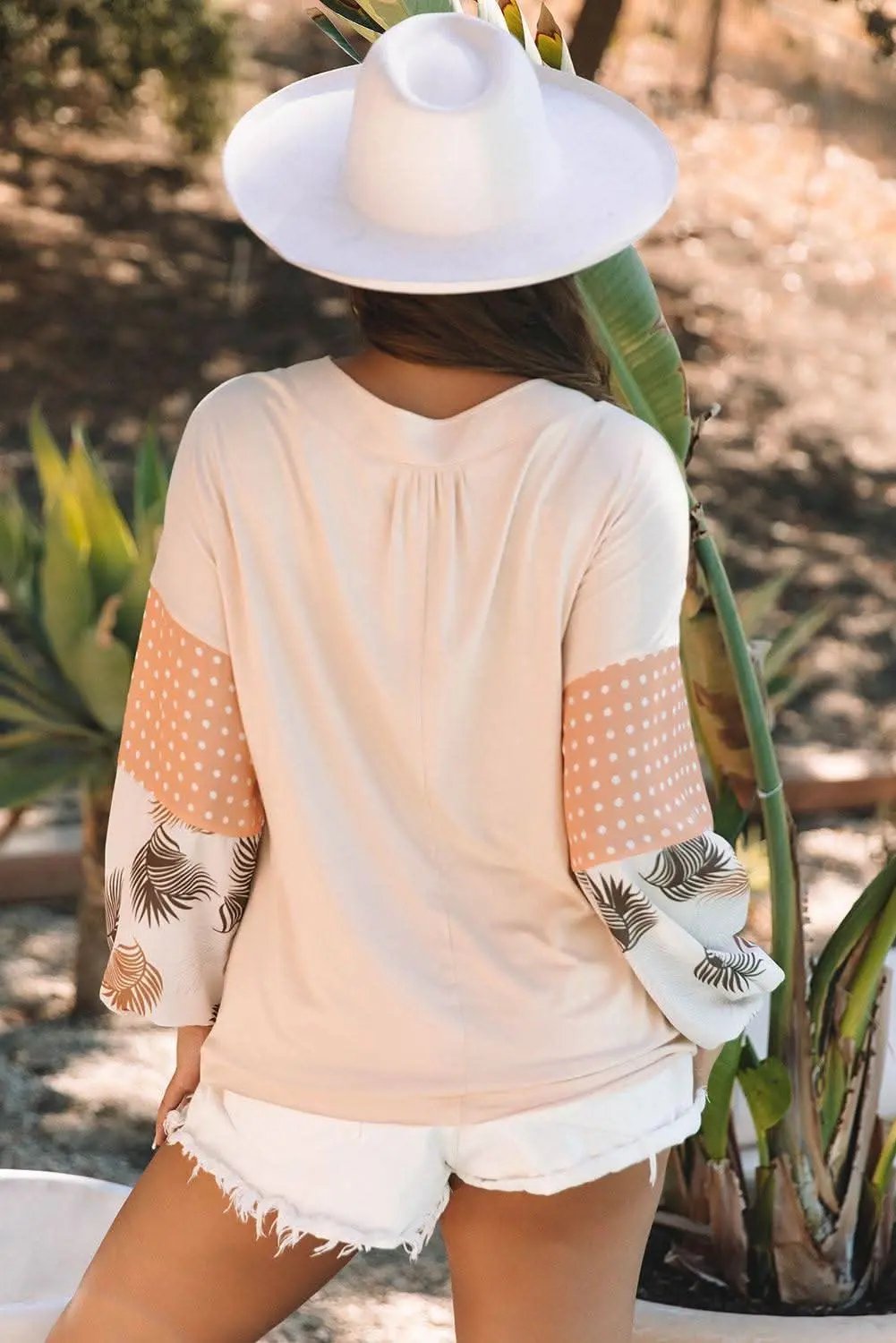 Pants Love Salve Palm Print Blouse Women's Fashion Top Puff Sleeves Chic Style