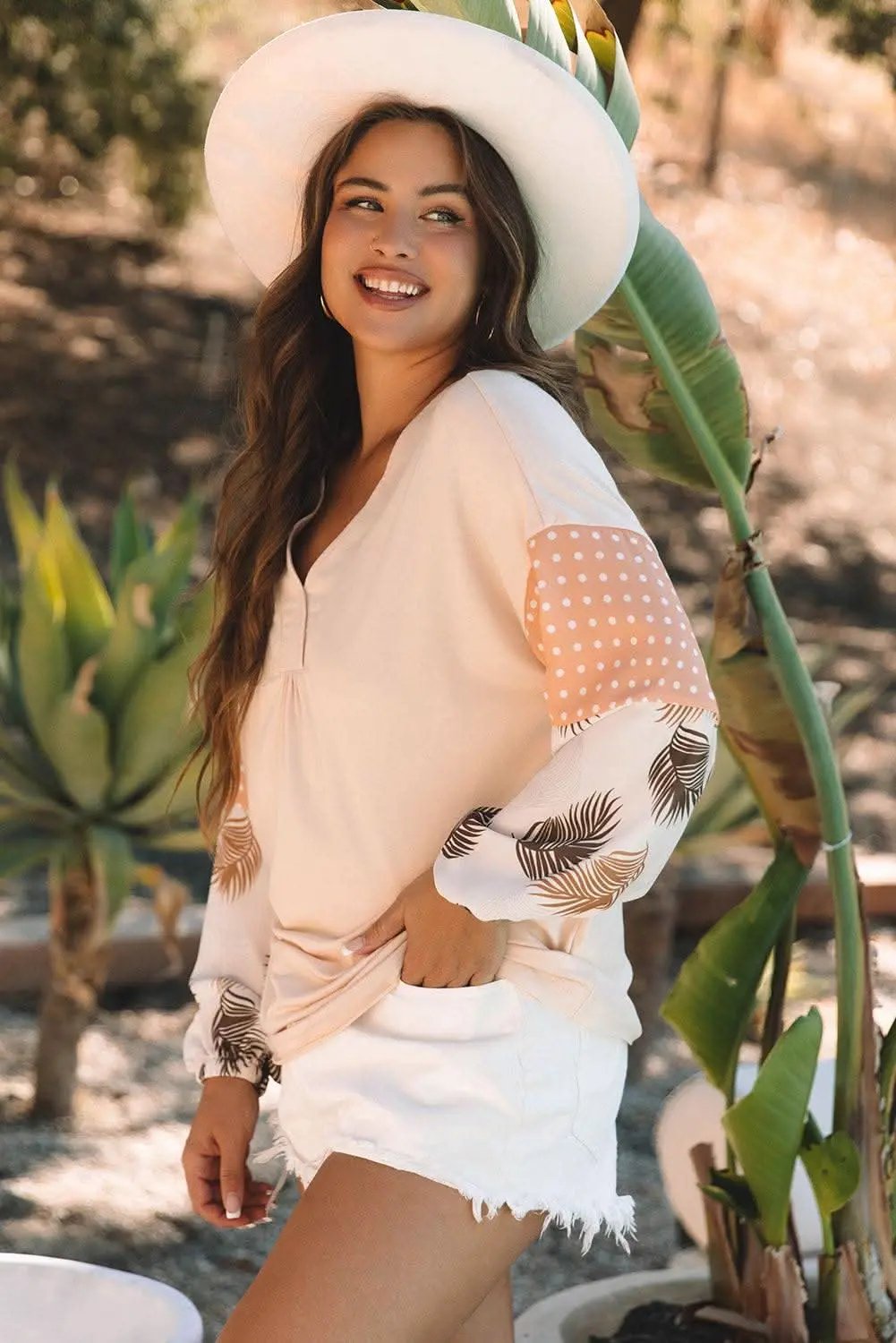Pants Love Salve Palm Print Blouse Women's Fashion Top Puff Sleeves Chic Style