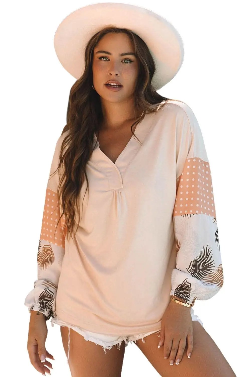 Pants Love Salve Palm Print Blouse Women's Fashion Top Puff Sleeves Chic Style