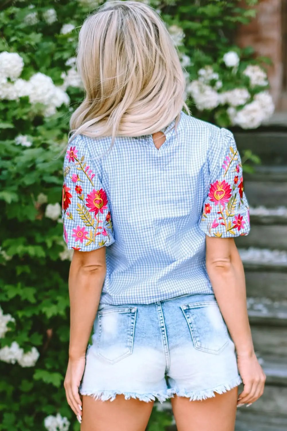 Clothing & Apparel Love Salve Light blue floral blouse with puff sleeves