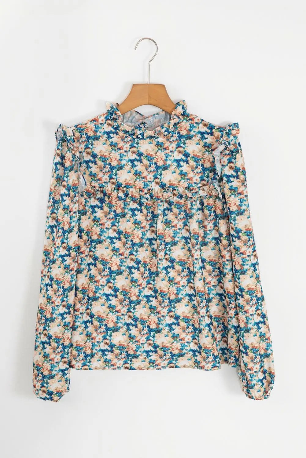 Accessories Love Salve Floral mock neck blouse - sky blue