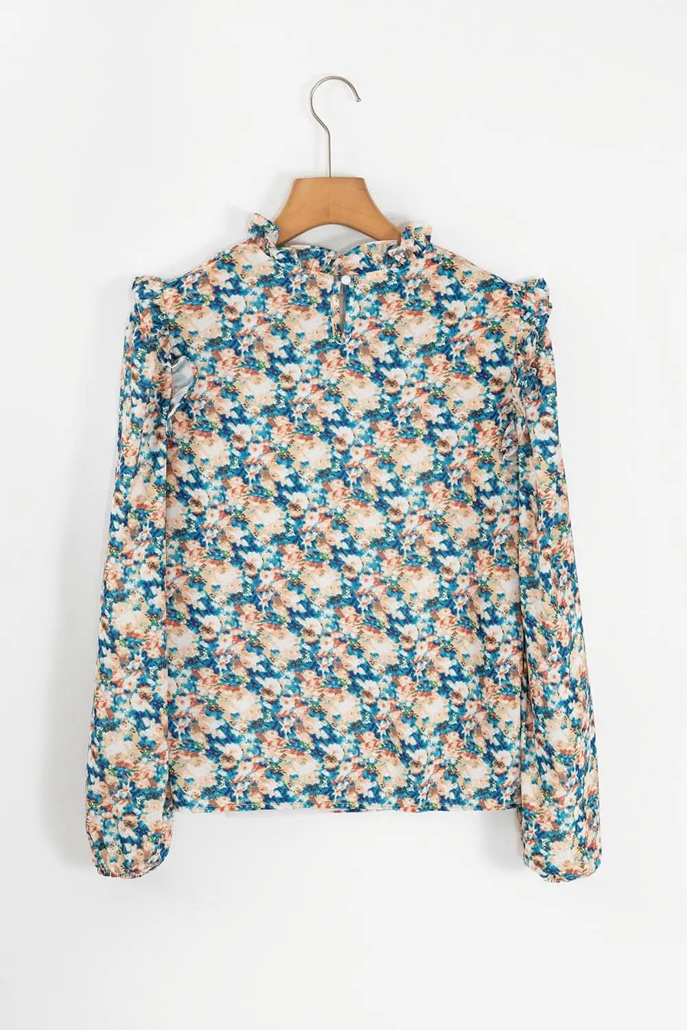 Accessories Love Salve Floral mock neck blouse - sky blue