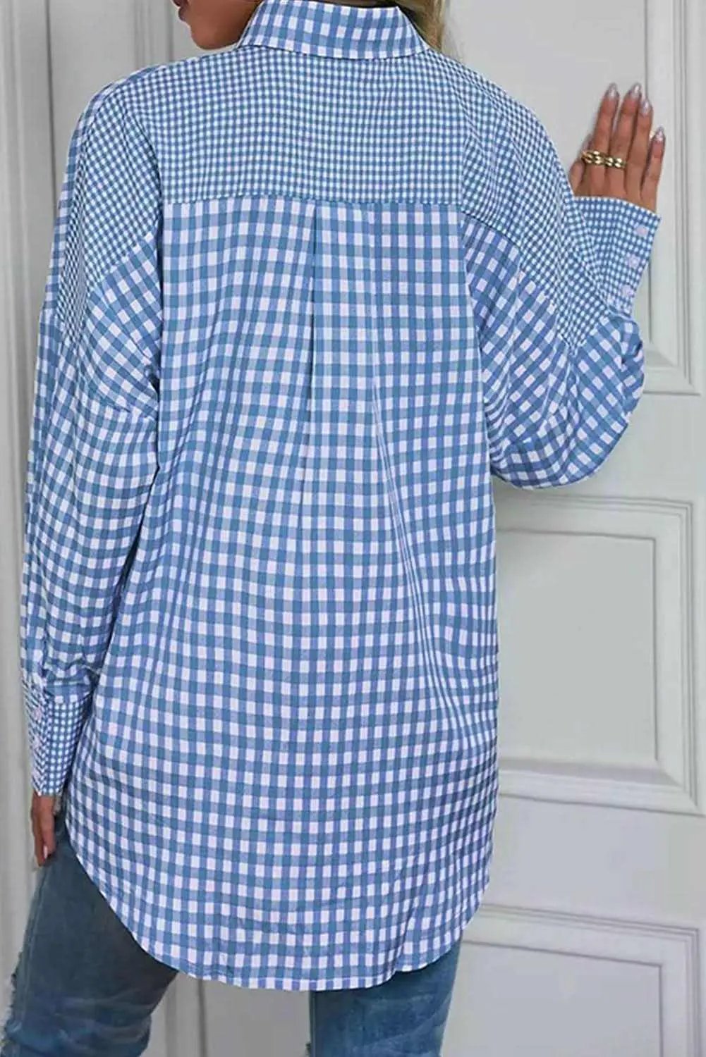 Women's Button-Up Shirt - Sky Blue Plaid - Southern Belle Style
