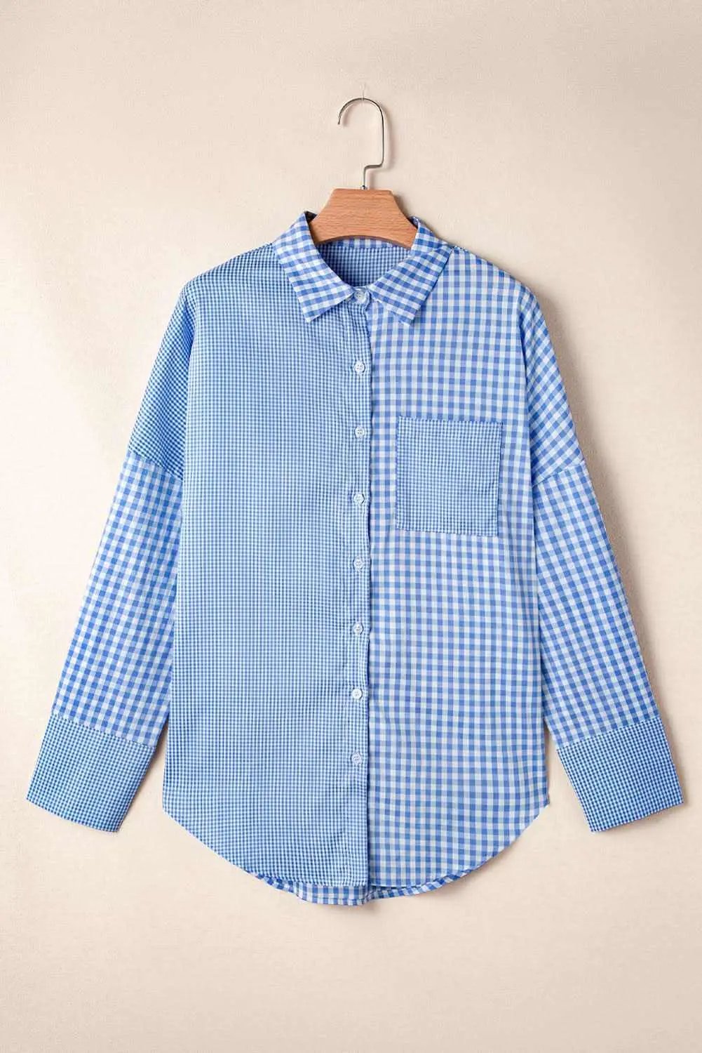 Women's Button-Up Shirt - Sky Blue Plaid - Southern Belle Style
