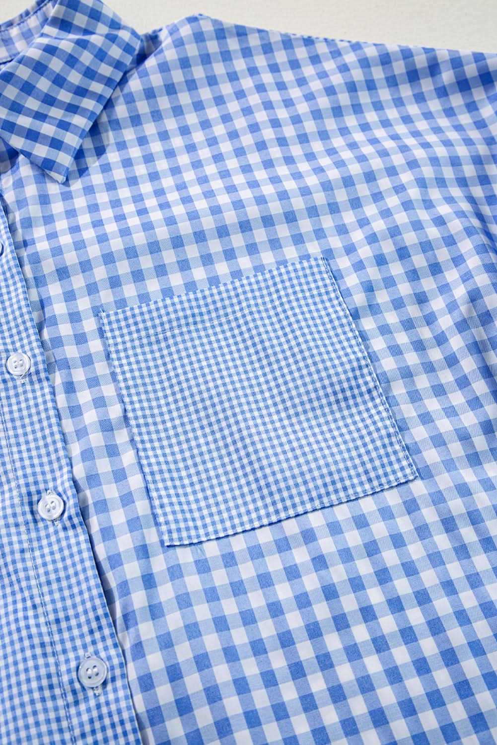Women's Button-Up Shirt - Sky Blue Plaid - Southern Belle Style