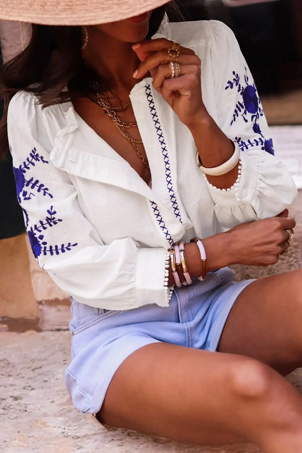 Clothing & Apparel Love Salve Embroidered white floral shirt