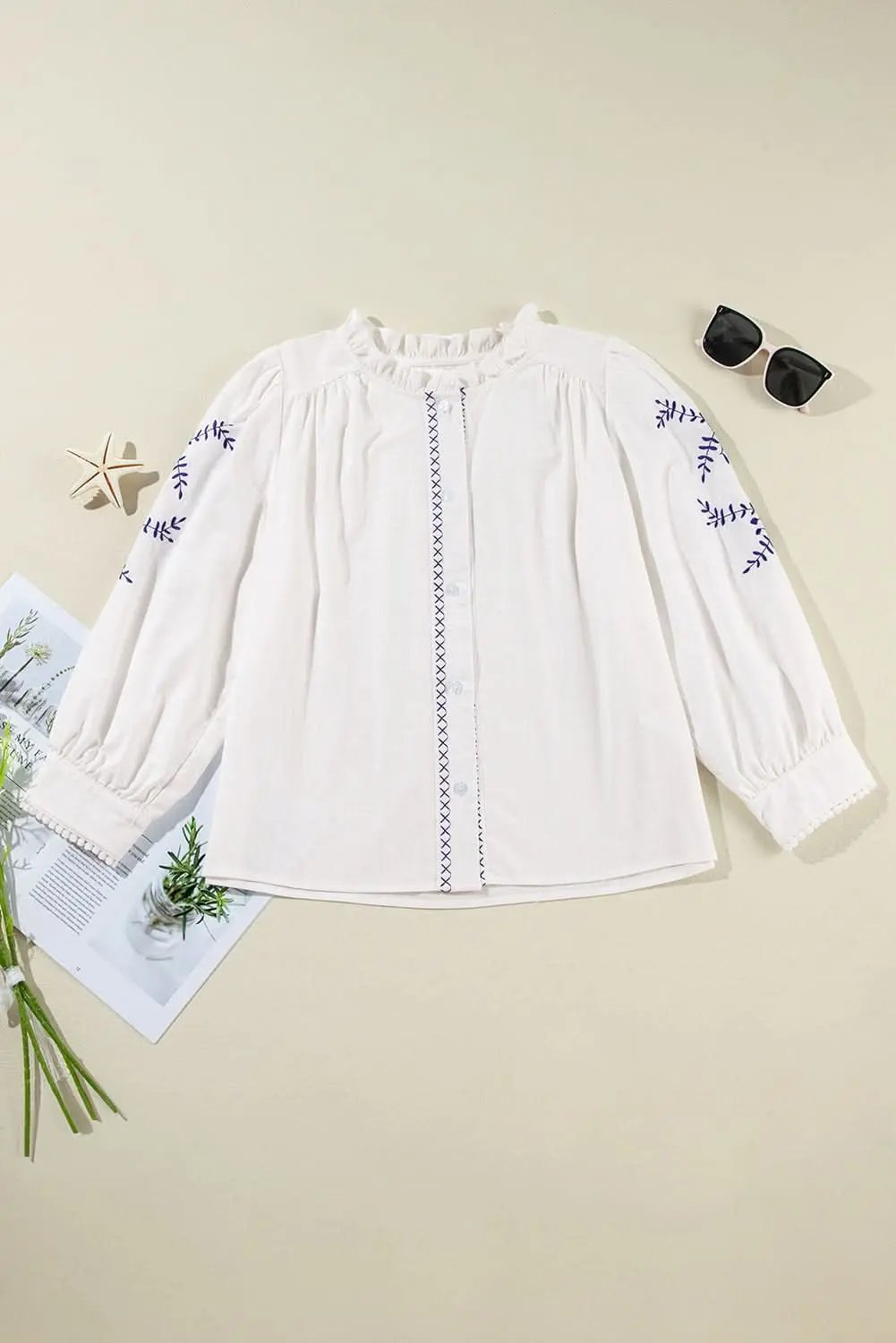 Clothing & Apparel Love Salve Embroidered white floral shirt