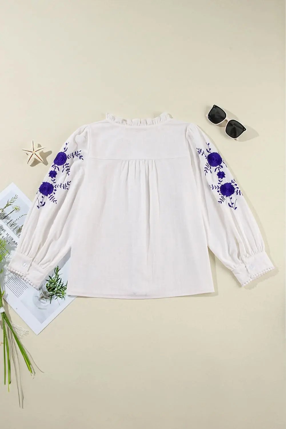 Clothing & Apparel Love Salve Embroidered white floral shirt