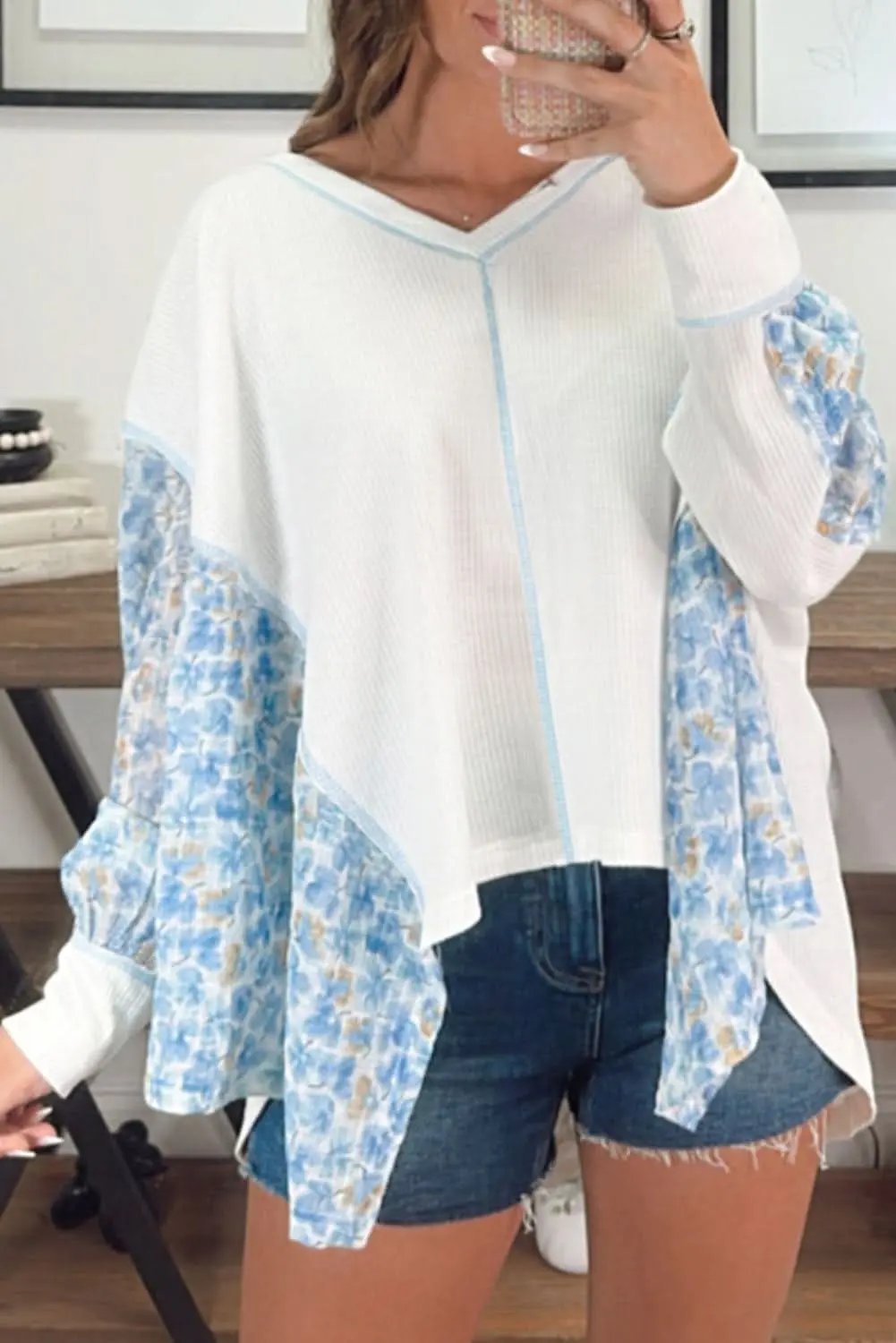 Sweaters Love Salve Floral Batwing Blouse Daily Wear Women's Top: Chic, Lightweight