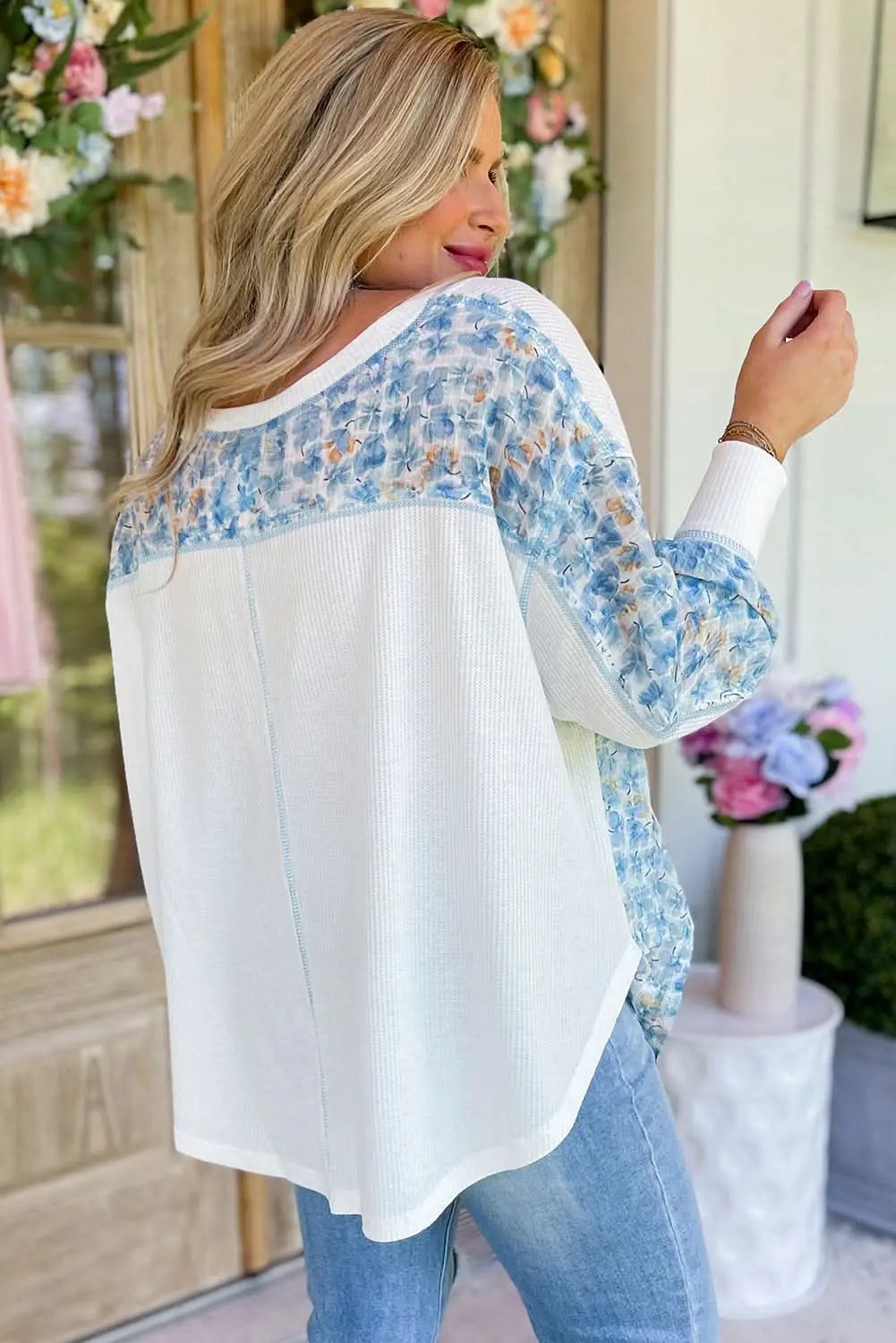 Sweaters Love Salve Floral Batwing Blouse Daily Wear Women's Top: Chic, Lightweight