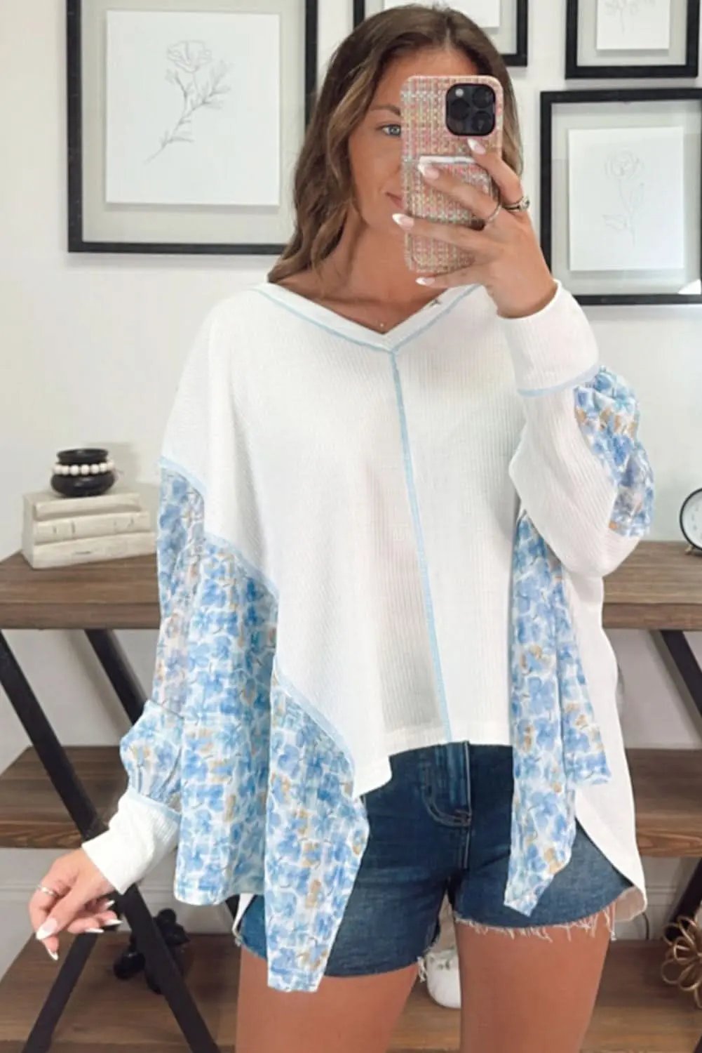 Sweaters Love Salve Floral Batwing Blouse Daily Wear Women's Top: Chic, Lightweight