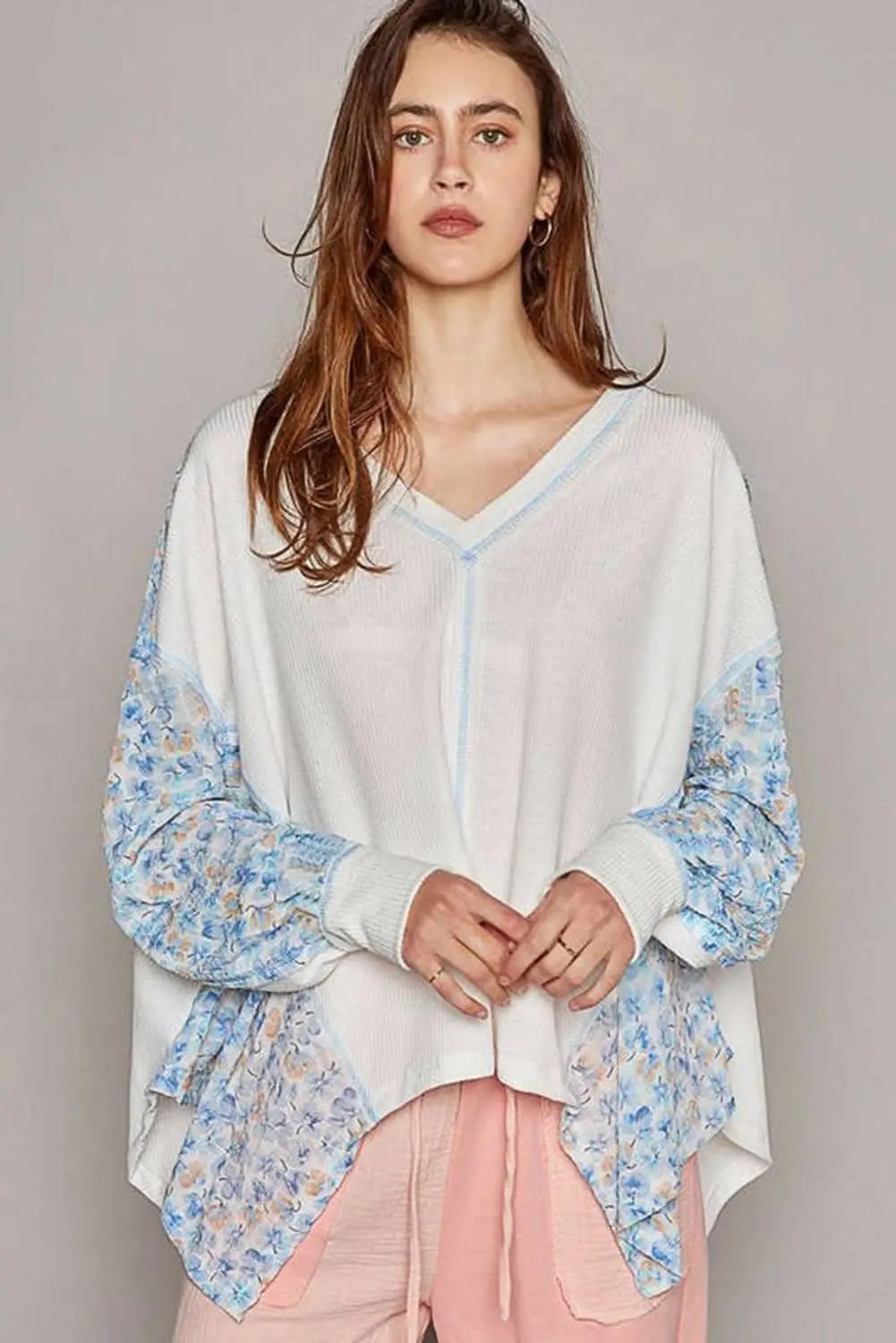 Sweaters Love Salve Floral Batwing Blouse Daily Wear Women's Top: Chic, Lightweight