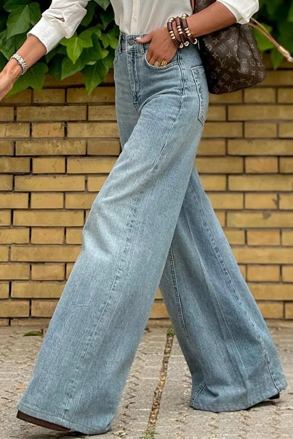 Bottoms/Jeans Love Salve Dusk Blue Denim Women's High-Rise Jeans: Edgy & Trendy Wide-Leg Style