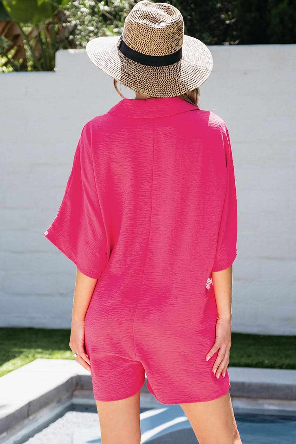 Shoes Love Salve Bright Pink Half Button Collared Loose Romper
