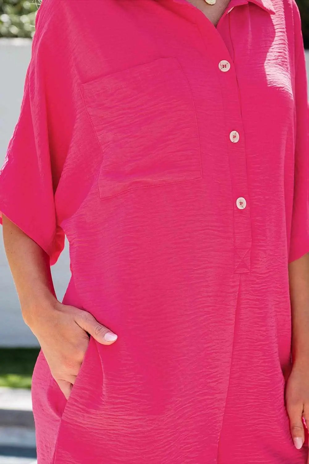 Shoes Love Salve Bright Pink Half Button Collared Loose Romper