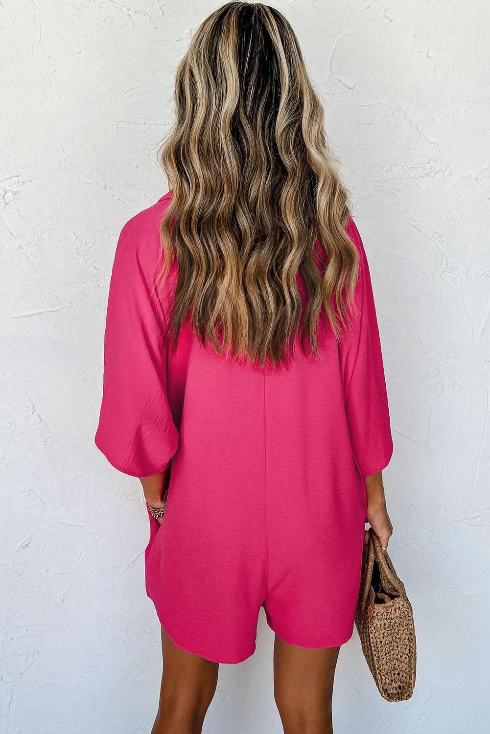 Shoes Love Salve Bright Pink Half Button Collared Loose Romper