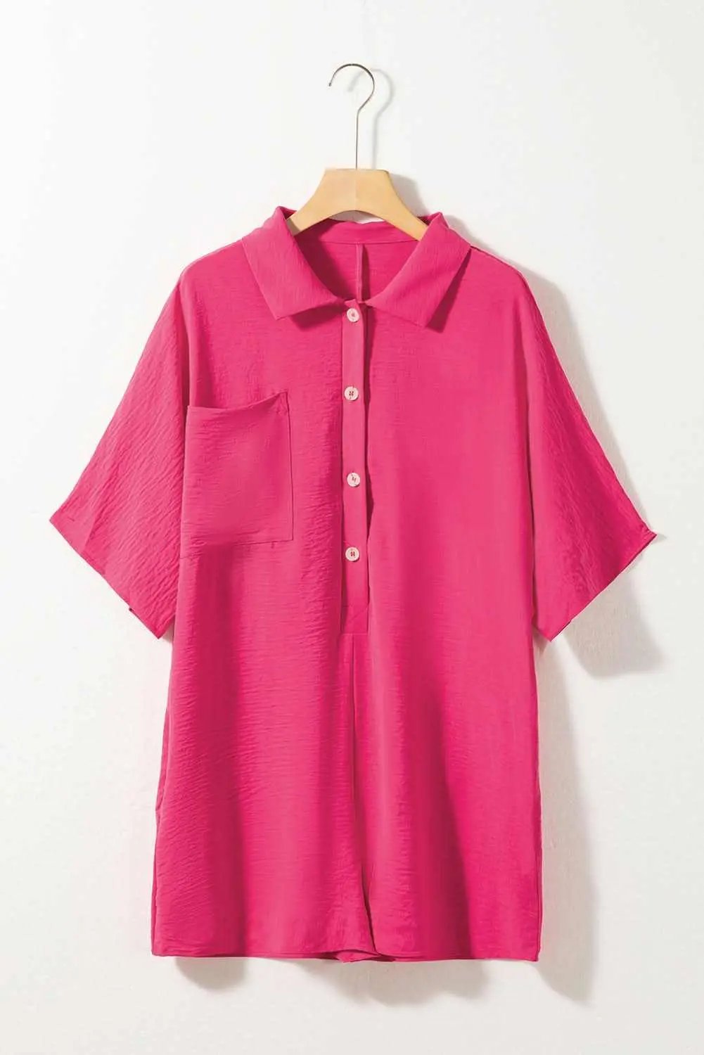 Shoes Love Salve Bright Pink Half Button Collared Loose Romper