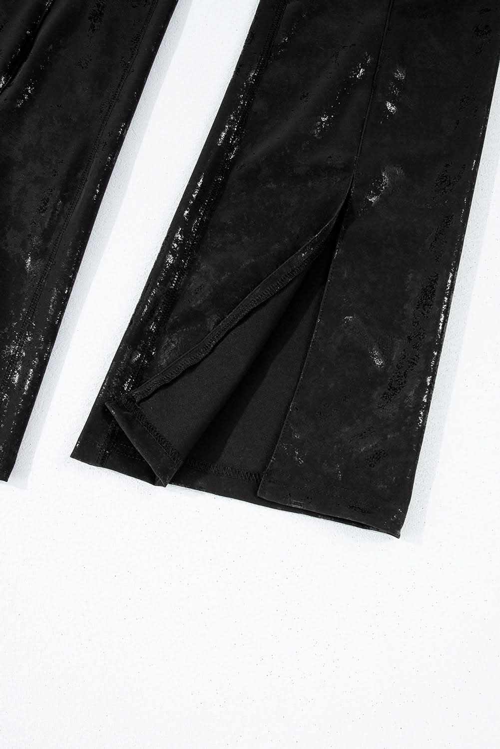 Bottoms/Leggings Love Salve Black Faux Leather Leggings Women's Fashion High-Waisted Split Hem Trendy