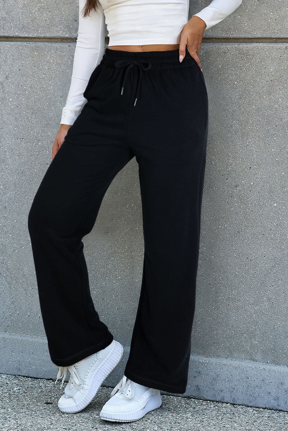 Love Salve Black Fleece Pants Women's Daily Wear Casual Trousers Comfy & Warm