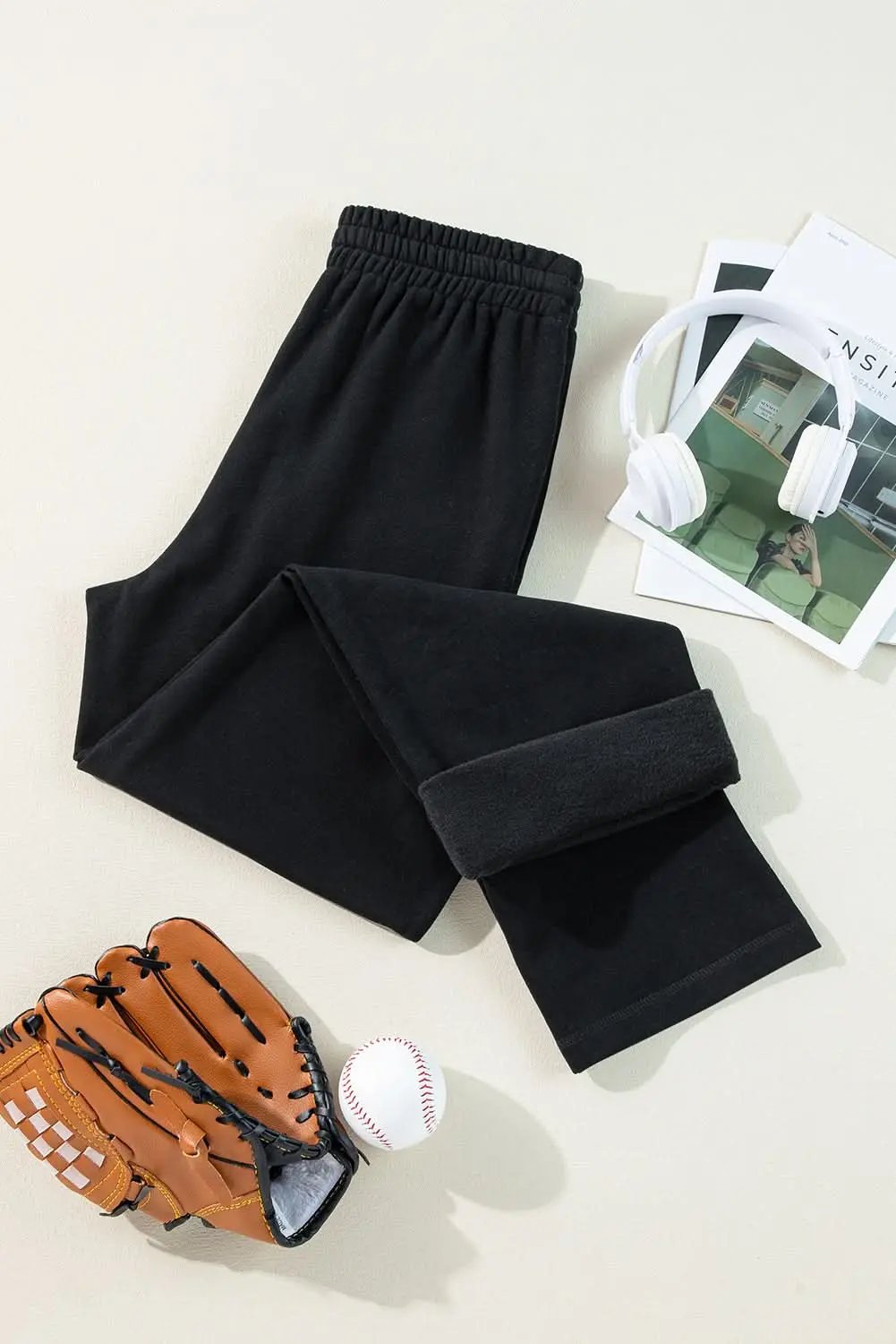 Love Salve Black Fleece Pants Women's Daily Wear Casual Trousers Comfy & Warm